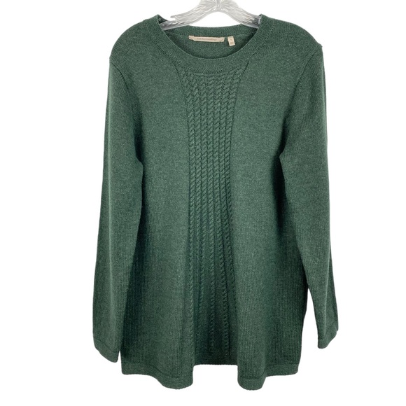 Soft Surroundings Syndey Wool Blend Cable Knit Sweater Large Olive Green - Picture 2 of 6